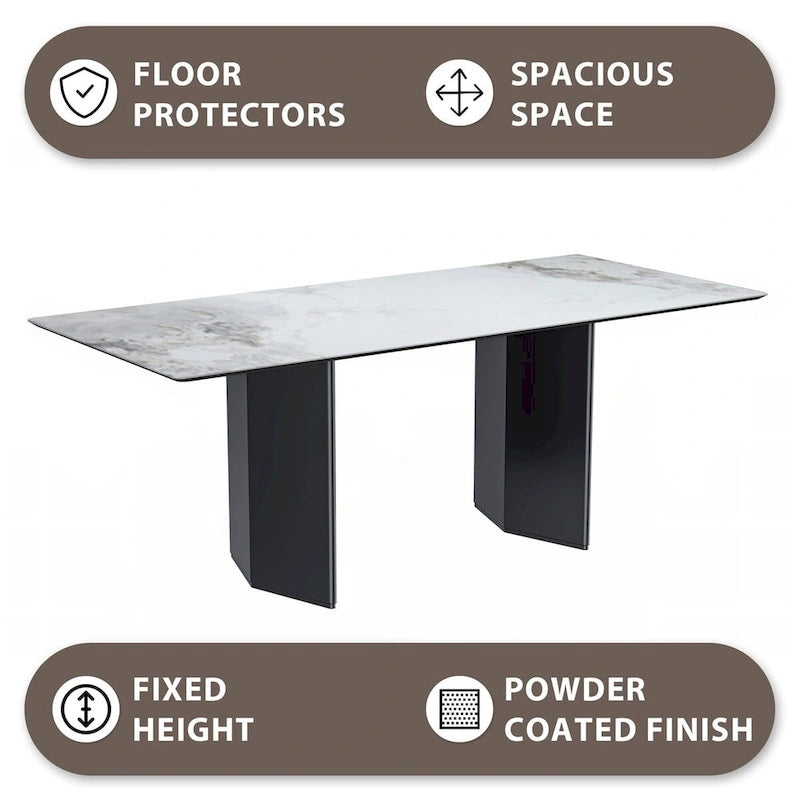 Rectangular Dining Table with Glass/Sintered Stone Tabletop in Steel