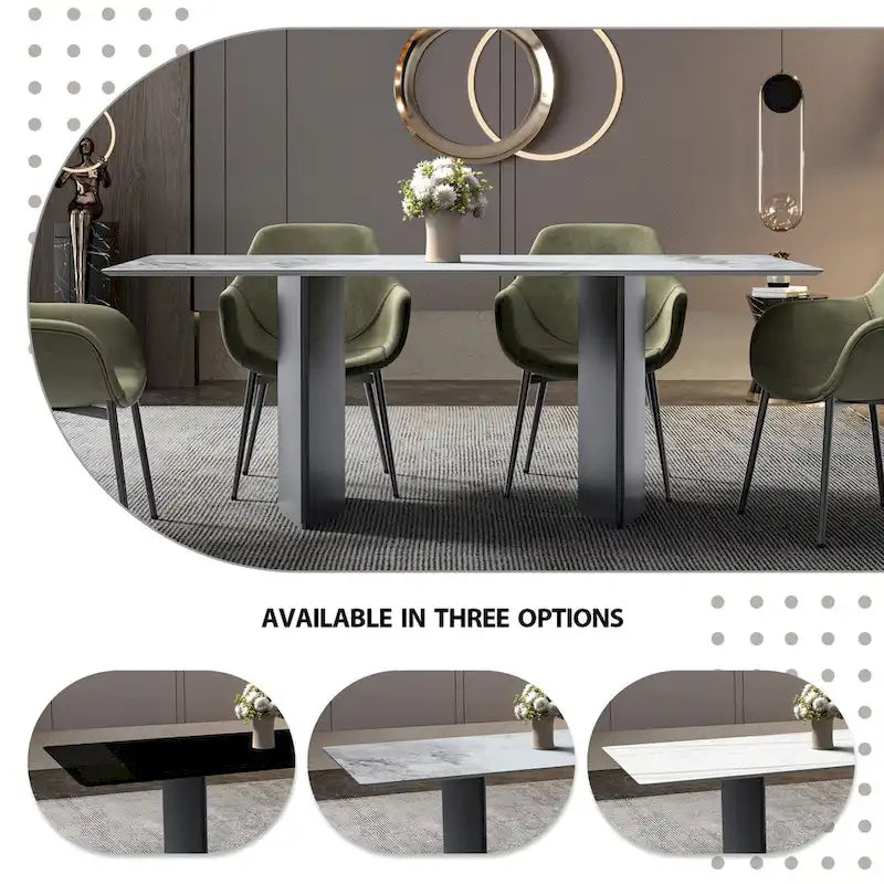 Rectangular Dining Table with Glass/Sintered Stone Tabletop in Steel