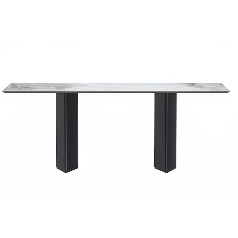 Rectangular Dining Table with Glass/Sintered Stone Tabletop in Steel