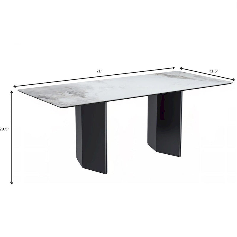 Rectangular Dining Table with Glass/Sintered Stone Tabletop in Steel