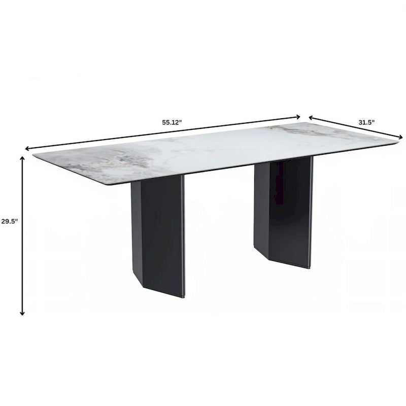Rectangular Dining Table with Glass/Sintered Stone Tabletop in Steel