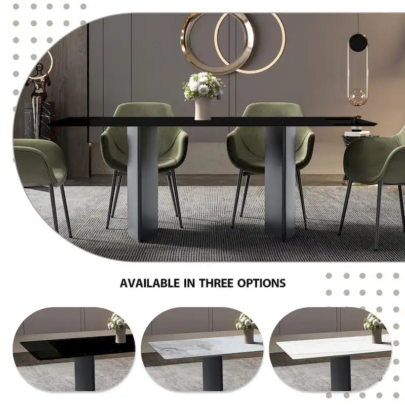 Rectangular Dining Table with Glass/Sintered Stone Tabletop in Steel