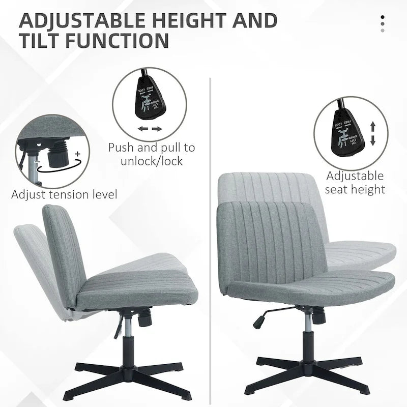 Wide Office Chair, Armless Office Desk Chair, Computer Fabric Vanity Chair with Adjustable Height