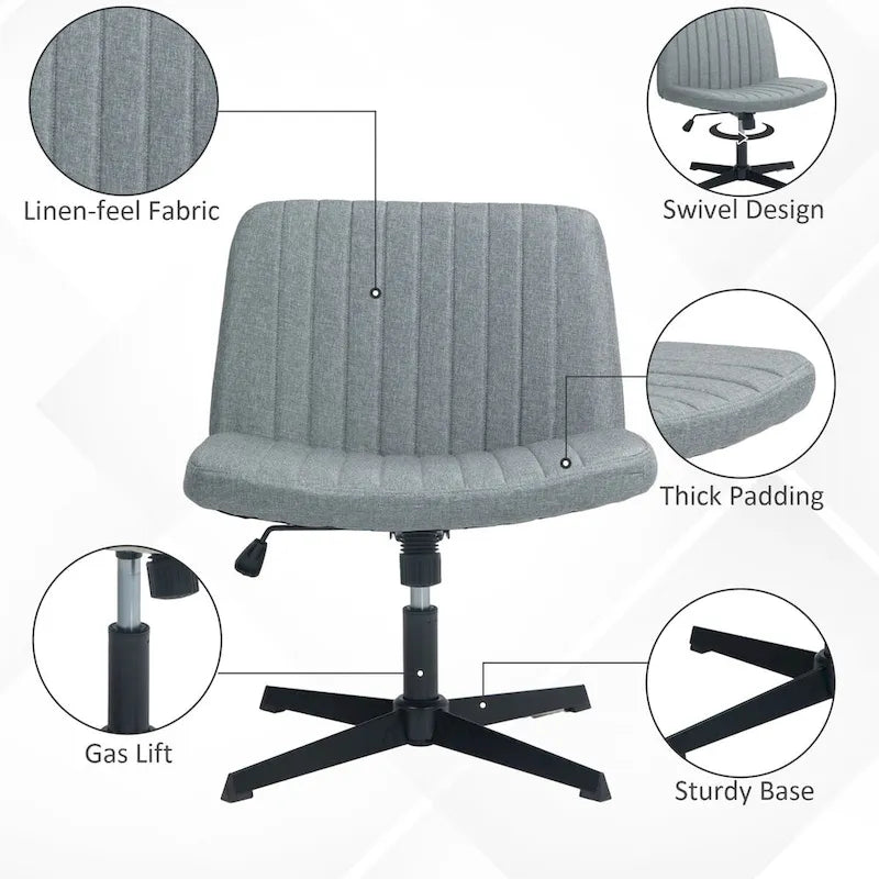 Wide Office Chair, Armless Office Desk Chair, Computer Fabric Vanity Chair with Adjustable Height