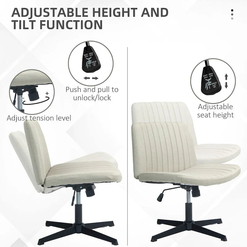 Wide Office Chair, Armless Office Desk Chair, Computer Fabric Vanity Chair with Adjustable Height