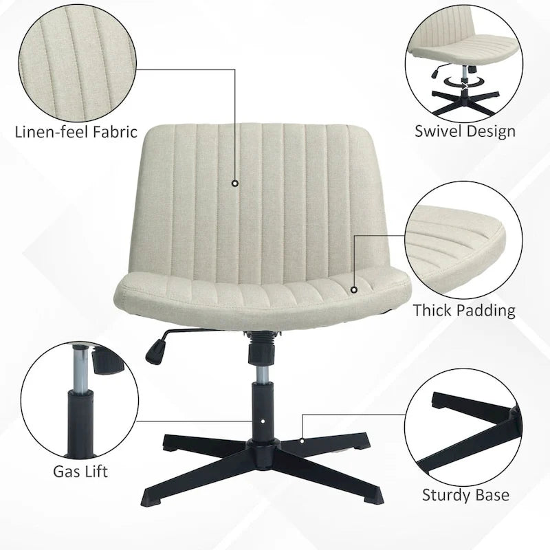 Wide Office Chair, Armless Office Desk Chair, Computer Fabric Vanity Chair with Adjustable Height