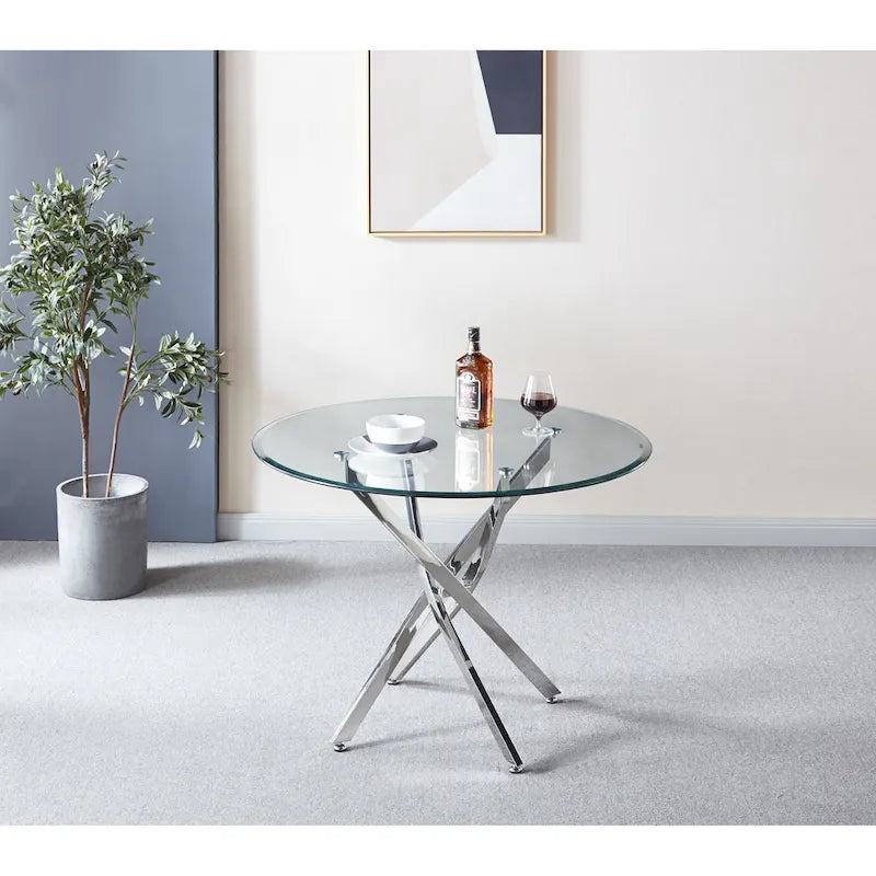 Modern round transparent tempered glass dining table