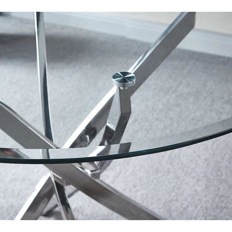 Modern round transparent tempered glass dining table