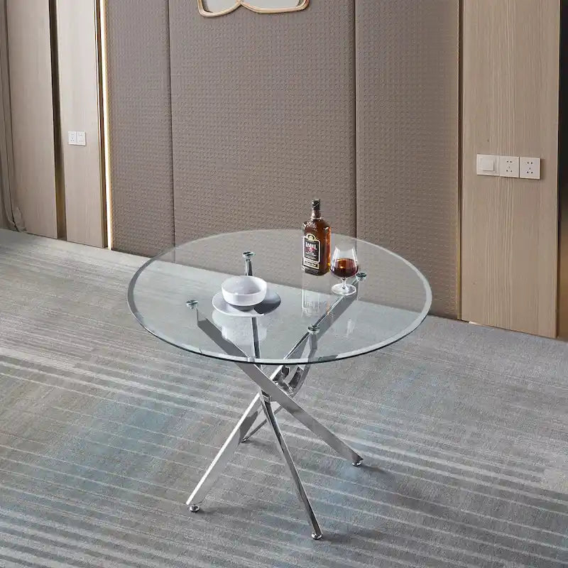Modern round transparent tempered glass dining table