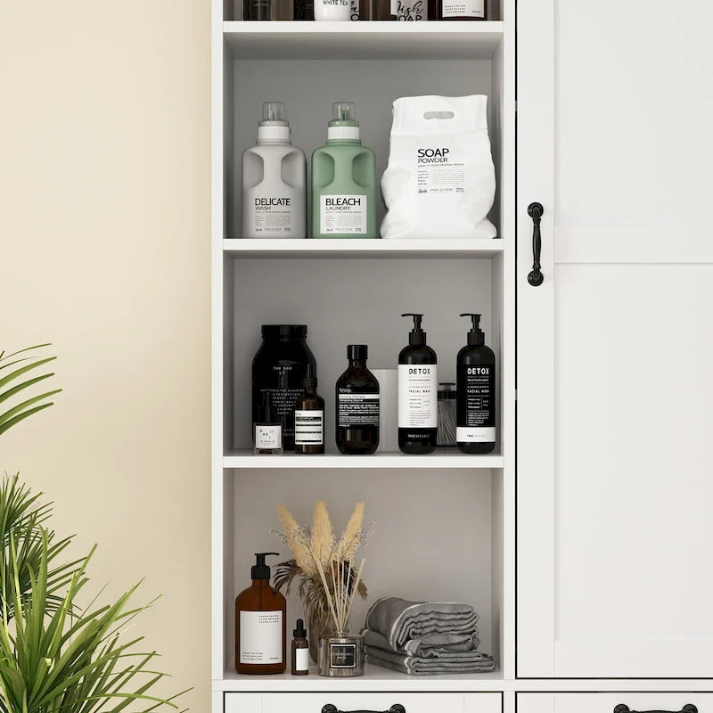 Elegant White Buffet Cabinet with Rotating Drawers Laundry Cabinet
