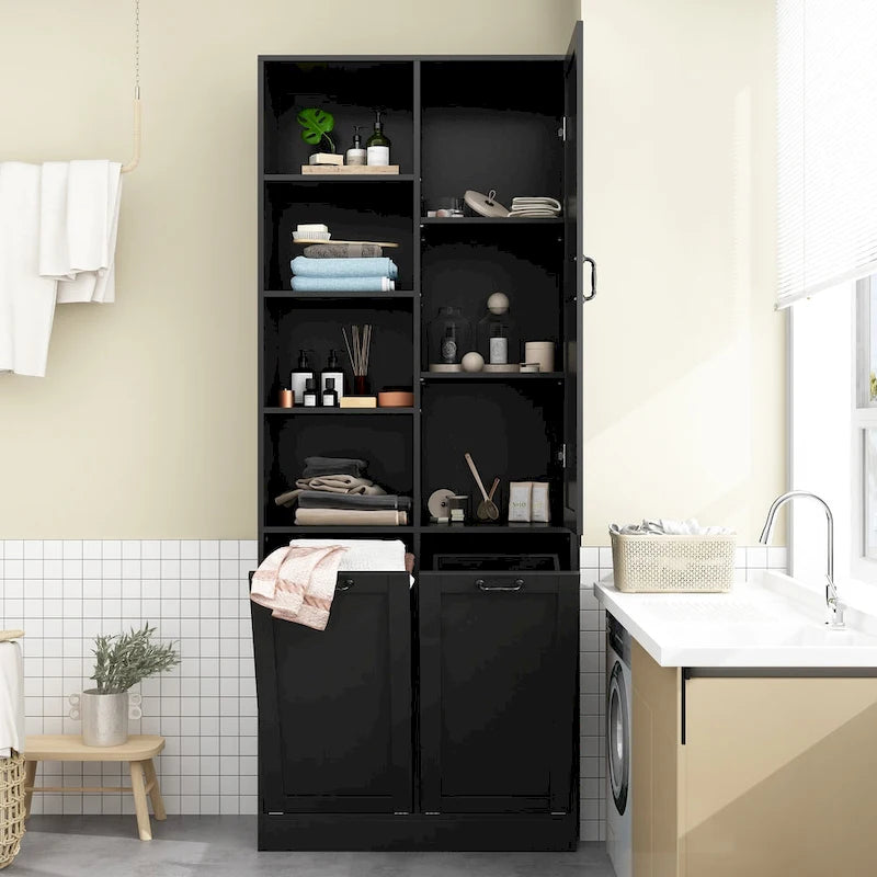 Elegant White Buffet Cabinet with Rotating Drawers Laundry Cabinet