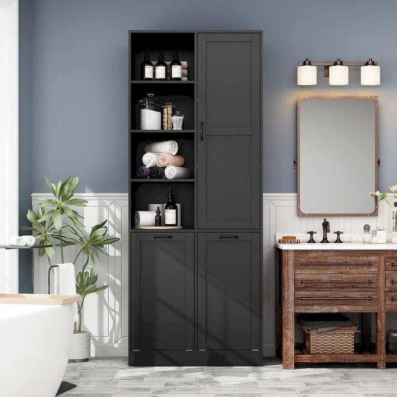 Elegant White Buffet Cabinet with Rotating Drawers Laundry Cabinet