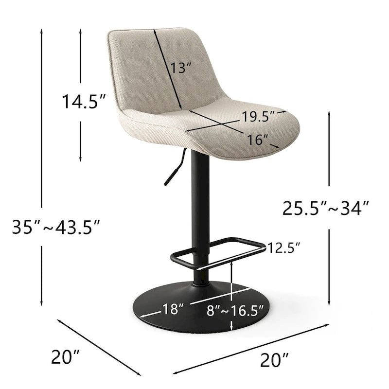 18 Bigger Base Vinyl Adjustable Height Swivel Bar Stool, Set of 2