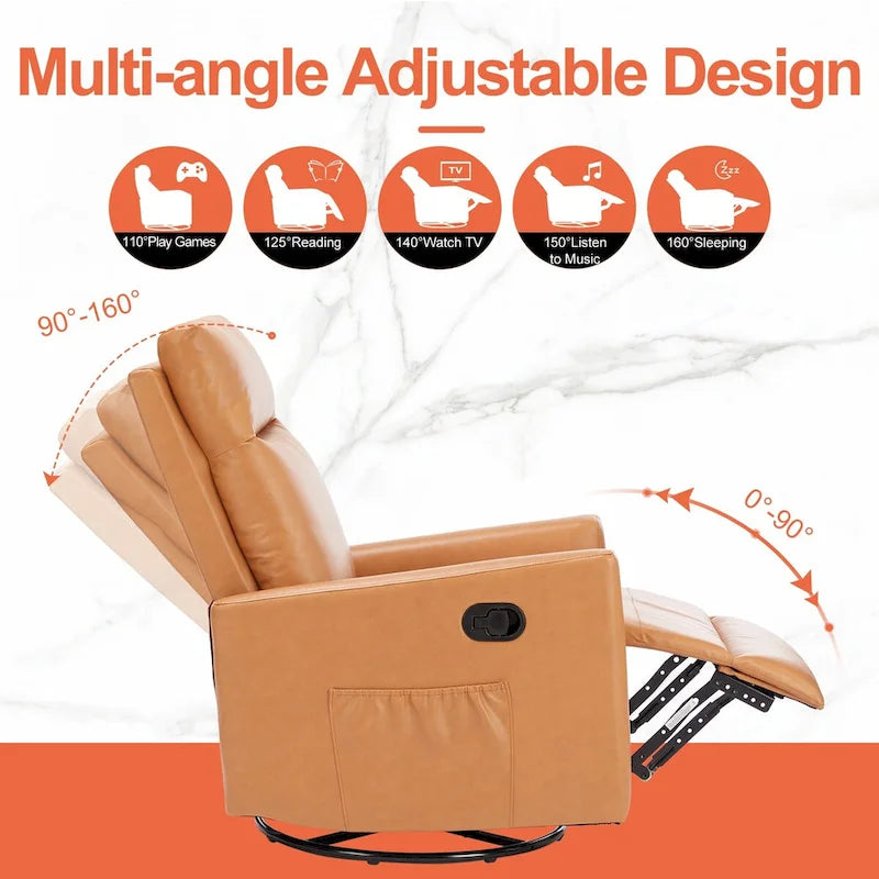 Manual Recliner Chair Single Sofa, 8 Different Massage Modes, Brown