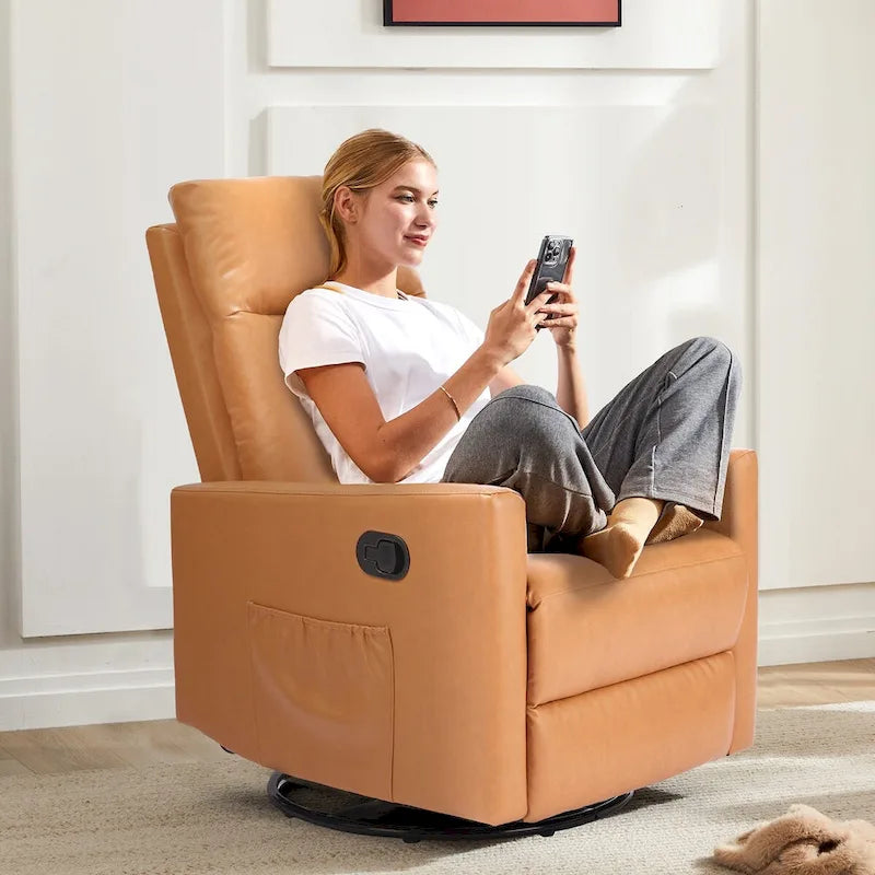 Manual Recliner Chair Single Sofa, 8 Different Massage Modes, Brown