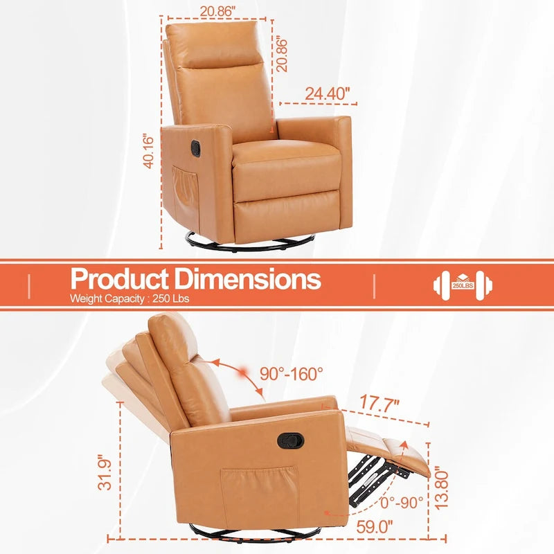 Manual Recliner Chair Single Sofa, 8 Different Massage Modes, Brown